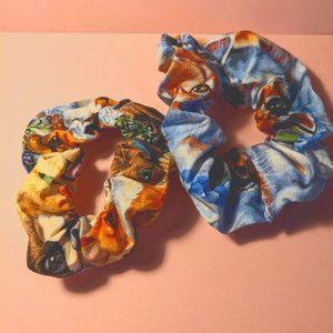 Hand Crafted set of 2 Puppy and Kitten Scrunchies